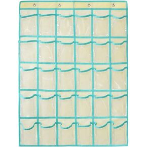 Classroom Pocket Chart for Phone Calculator Holder Over The Door Hanging Closet Jewelry Organizer with 30 Clear Pockets (BEIGE)