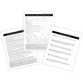 Laser Hair Removal Intake Forms, Consent and Aftercare Instructions with Fitzpatrick Chart | 75 Pack 25 of Each | Black and White Minimalist for Client Signatures Pre and Post Care IPL