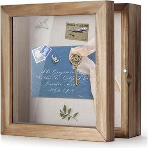TJ.MOREE Shadow Box Frame 8 x 8 Shadowbox Display Case Picture Frame with Glass Window Door Memorabilia Wedding Bouquet Flowers Medals Military Photos Memory Box - Rustic Black
