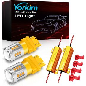 يوركيم 3157 لمبة LED العنبر تأتي مع مقاومات تحميل لحل مشكلة الفلاش المفرط أو رمز الخطأ، 3156 لمبة ليد العنبر 3457 4157 استبدال لمبة LED لأضواء وميض إشارة الانعطاف، حزمة من 2 in Kuwait