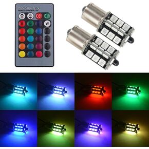 1797 1156 LED RGB Bulb Amber White Red Multicolor 16 Color Changing Brake Lights Turn Signal Reverse Tail Bright Strobe Car Trunk Remote Control Switch Kit Error Free Plug 12V 5050SMD Replacement