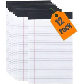 1InTheOffice Jr Legal Pads,Small Legal Notepads, 5" x 8", Narrow Ruled Note Pad, White, 50 Sheets/Pad, 12 Pads/Pack