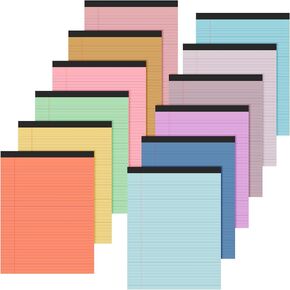 Fuutreo 12 Pcs 8.5'' x 11'' Colored Legal Pad Writing Pads Narrow Ruled 50 Sheets Per Notepad Micro Perforated Writing Pad Note Pads Office Supplies for School College Office Business (Mixed Colors)