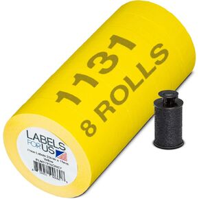 Price Labels for Monarch 1131 Price Gun - White - 20,000 Labels - Pack with 8 Rolls - Ink Roller Included