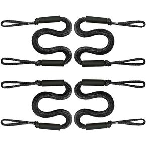Bungee Boat Dock Line Mooring Rope Boat Accessories Docking Lines PWC Dockline for Boats Kayak, Jet Ski, Pontoon, Canoe, Power Boat WaveRunner, 4 Pack (Black, 4-5.5)