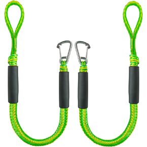 3FT Bungee Dock Line Boat Ropes for Docking Line Mooring Rope with Stainless Steel Clip Accessories for Boats 2pcs (Green, 3Feet)