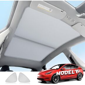 Windshield Sunshade for Tesla Model Y Front and Side Window Sunshade, 2 in 1 Integrated Sun Visor Cover for Tesla Model Y 2021-2023 2024, Folding Heat Insulation Windshield Sunshade