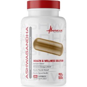 Metabolic Nutrition Ashwagandha 2200mg Made with Organic Ashwagandha Powder and Black Pepper Extract, 90 Vegan Capusles