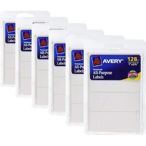 ملصقات Avery لجميع الأغراض، 1 × 2.75 بوصة، أبيض، عبوة من 128 قطعة (6113) (6)