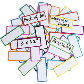 60 Dry Erase Magnetic Labels: 3"x1.2" Blank White Name Plates, Name Tags, Strips Magnets - Perfect for Home, Office, School Organization