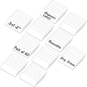 60 Dry Erase Magnetic Labels: 3"x1.2" Blank White Name Plates, Name Tags, Strips Magnets - Perfect for Home, Office, School Organization