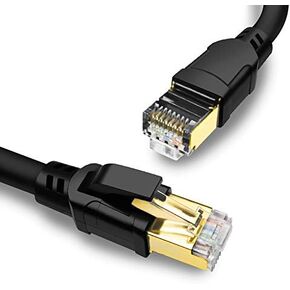 Yauhody CAT 8 Ethernet Cable 1.5FT, High Speed 40Gbps 2000MHz 26AWG Internet Network LAN Cable with Gold Plated RJ45 Connector for Router, Modem, PC, Switches, Hub, Laptop, Gaming(1.5ft/0.5m) Black