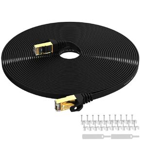 Lovicool Cat 7 Ethernet Cable 50 Ft Black,Internet Flat Network Patch Cords High Speed up to 10 Gbps Ethernet Networking Wire SSTP RJ45 Gold Plated Head for Switch/Router/Modem/Patch Panel 15m