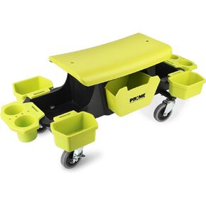 PR1ME Rolling Detailing Creeper Seat, Roller Mechanic Detailing Utility Seat, Rolling Mechanic Stool with Wheels, Removable Tool Trays Drawer, 300 Lbs Capacity for General Garage Use, and Home Use