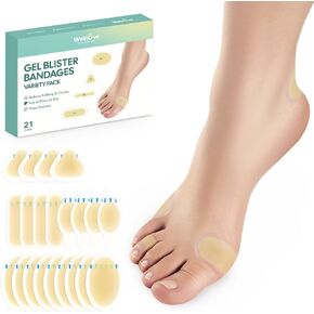 Gel Blister Bandages Blister Pads - Welnove 21ct Upgraded Bandages for Wound Care and Blisters - Waterproof Hydrocolloid Bandages for Fingers, Toes, Heel Blister Prevention