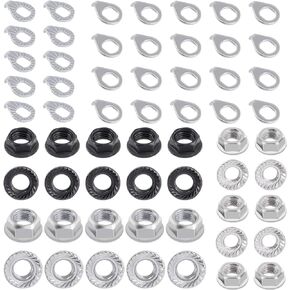60Pcs Bike Wheel Axle Nut and Safety Washer Kit, Including 30Pcs M8 M9.5 M10 Bike Nut Bicycle Hub Flange Axle Nut Bicycle Hook Hub Parts with 30Pcs M8 M10 Safety Washers for Bike Wheel