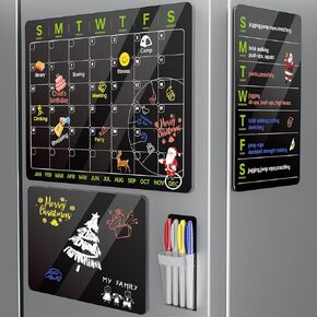 Scratch-proof Magnetic Acrylic Calendar for Fridge - Yikola Kitchen Essentials Acrylic Monthly&Week Planning Board with Magnetic Strips, All-Inclusive Acrylic magnetic Calendar Set 12''x16'' -Obsidian