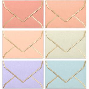 Invitation Envelopes, 30-Pack 4x6 Envelopes for Invitations, Gold Foil Bordered Colored Envelopes, A4, 4 1/4 x 6 1/4 Inches, 6 Pastel Colors