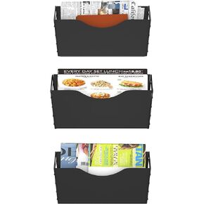 Magnetic File Holder, 3 Pockets, Black, Metal