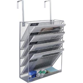 Hanging File Organizer, 5 Tier Wall Mount Document Letter Tray Organizer with Universal Partition Hanger for Office School Home, Black
