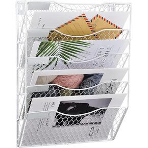 EASEPRES Mail Organizer Wall Mount Hanging File Holder Storage, Metal Chicken Wire Magazine Rack 3 Tier, Black