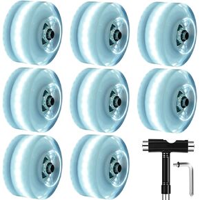 Light Up Quad Roller Skate Wheels Set 8 Pack, 82A 32mm x 58mm Luminous Quad Roller Skate Wheels for Indoor or Outdoor and Skateboard Accessories