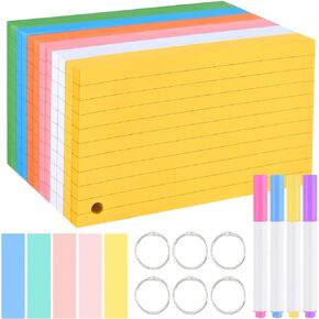 NACHLYNN 300 Pcs Colored Index Cards 3 x 5 in Colored Notecards Ruled Index Cards with 6 Rings Both Sides Lined Colored Flashcards for Studying Home Office School (6 Colors)