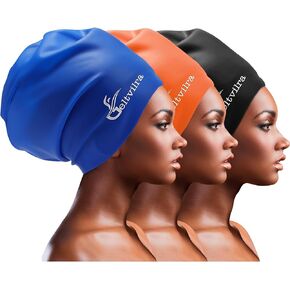3 Pack Extra Large Swim Caps for Braids and Dreads Locs Long Hair Black Women Men Swimming Silicone Waterproof Pool