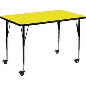 Flash Furniture Mobile 36''W x 72''L Rectangular Grey HP Laminate Activity Table - Standard Height Adjustable Legs