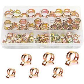BELOMI 60Pcs Spring Hose Clamp Assortment kits, Fuel Line Silicone Vacuum Hose Pipe Clamp, Low Pressure Air Tube Clamps Fastener, Spring Band Type Action Hose Clamps Pipe Clamp