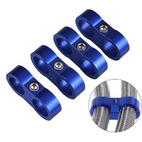 6AN Hose Separator Clamp Fuel line Mounting Clamps Aluminum Hose Fitting Adapter for 3/8 Fuel Hose, Oil Line, Brake Line, Water Pipe and Gas Line 4Pcs Blue