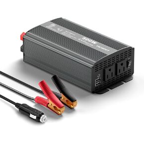 500W Pure Sine Wave Power Inverter, DC 12V to 110V AC Car Plug Inverter Adapter with 4.2A Dual USB Charging Ports and 2 AC Outlets Car Charger (Black)