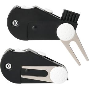 Cosmos 2 Pack Golf Multi-Tool Foldable 5 in 1 Golf Tool with Divot Tool, Stroke Score Counter, Ball Marker, Golf Club Brush and Groove Cleaner, Portable Golf Accessories Tool with Clip