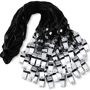Kingdder 100 Pcs Metal Referee Whistle Bulk for Coach Whistles for Adults with Lanyard Stainless Steel Sports Whistle Emergency Loud Sound Whistle for Teachers Polices School Sports