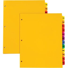 Oxford Plastic Monthly Dividers for 3 Ring Binders, 12 Multicolor Preprinted Tabs, Jan-Dec, Letter Size, 2 Pack (89608)