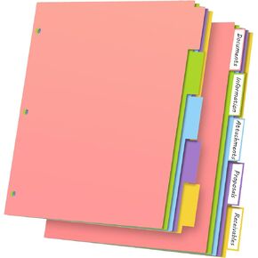 10Pcs/2 Set 5 Tab Dividers for 3 Ring Binder, 10 Pcs Colorful Binder Dividers with Tabs, 3 Ring Page Folder Dividers, Plastic Tabbed File Dividers with Tabs, Three Ring Binder Index Dividers
