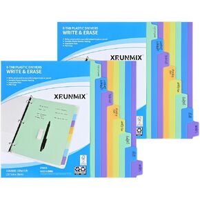 8-Tab Binder-Dividers with Tabs, Write & Erase Divider Tabs for 3 Ring Binders with 3 Holes 8 Pastel Colors, 16pcs, (8 Tabs-2 Pack)