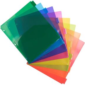 JAM PAPER Plastic Index 5-Tab Dividers w/Double Pockets - 9 3/4 x 11 1/2 - Clear - 5 Tabbed Dividers/Pack
