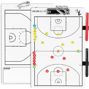 Magnetic Basketball Coaches Clipboard, White Double-Sided Dry Erase Coach Board, Tactics Whiteboard with Color Magnetic Sticker and 2 Marker for Coaches Gift