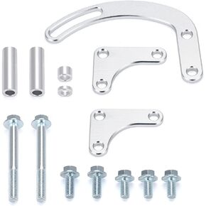 SBC Saginaw Power Steering Pump P/S Bracket Kit Long Water Pump V-Belt Slotted Adjustable For Chevy GM Small Block Gen V8 5.0L 5.7L 305 327 350