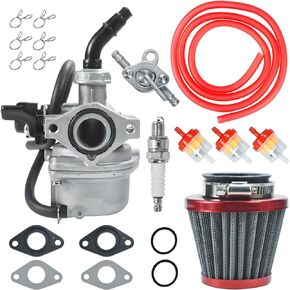 PZ19 Carburetor Carb Air Filter Fuel Line Kit for 50cc 70cc 90cc 110cc 125cc Tao Tao GK110 Baja SSR Apollo Coolster Chinese Kids Four Wheeler ATV Go Kart CRF50 XL70 Dirt Pit Bike Motor Red