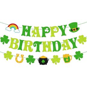 St. Patrick’s Day Happy Birthday Banner Shamrock Lucky One Two Lucky Four Leaf Clover Theme Party Decorations for Kids Boy Girl Irish Saint Patrick’s Bday Party Supplies(Green) in Saudi Arabia