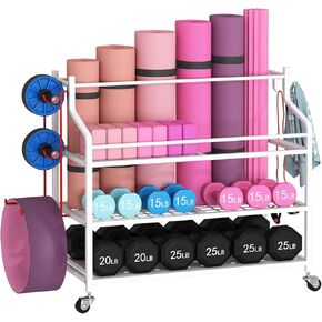 Yoga Mat Storage Rack Cart,Home Gym Multifunctional Removable Rack for Dumbbells Kettlebells Rope,Large Capacity Organizer Storage Cart for Home Exercise Equipment