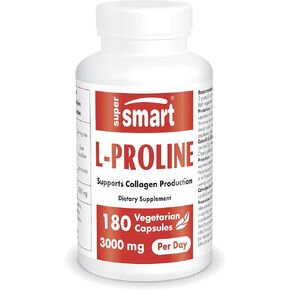 Supersmart - L-Proline Supplement 3000mg per Day (Amino Acid) - Normal Collagen Production - Skin, Hair, Nails & Joint Nutrition | Non-GMO & Gluten Free - 180 Vegetarian Capsules