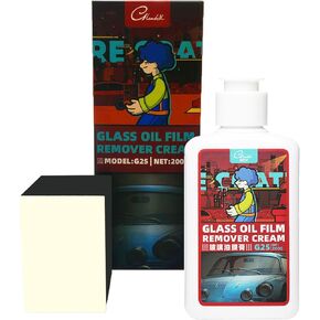 Car Glass Oil Film Cleaner,Glass Film Removal Paste,Car Windshield Oil Film Cleaner for Auto and Home Eliminates Coatings to Restore Glass to Clear(200g)