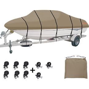 Easy-Going Trailerable Waterproof Boat Cover Up to 17-19 Ft Long X 96" Wide, Heavy Duty UV Resistant Oxford Fabric Protector Cover, Fits V-Hull, Tri-Hull, Runabout, Bass Boat, Fishing Boat, Gray