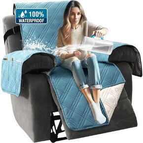 H.VERSAILTEX 100% Waterproof Couch Covers for Reclining Couches Reversible Recliner Chair Covers Furniture Protector with Elastic Straps for Pets Kids Sitting Width Up to 23" (Recliner, Black/Beige)