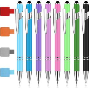 8 PCS Ballpoint Pen & 4 Pen Clips，Smooth Writing Black Ink Pens,High Precision Colorful Metallic Ballpoint Pen with Anti-Scratch Stylus Tip