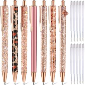 Sherr 7 Pcs Fancy Pens for Women Cute Sparkly Glitter Pens with 10 Pcs Black Ink Refills Pretty Gifts for Girls Office School Christmas Graduation(Green,Fresh)