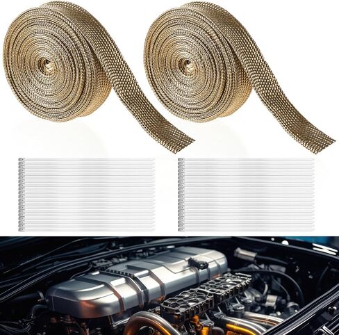 2 Pcs Spark Plug Wire Fuel Line Heat Shield 10ft x 1"ID 1112 Degrees Fahrenheit with 40 Pcs Cable Ties for Car Wire Loom Brake Cable in Saudi Arabia